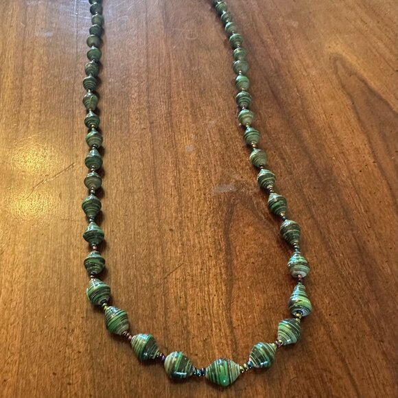 Boho Handmade Bead Necklace - 31 inches - Green - Picture 1 of 10